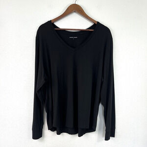 Universal Standard V Rex Shirt Womens Size L 22/24 Black Long Sleeve Modal